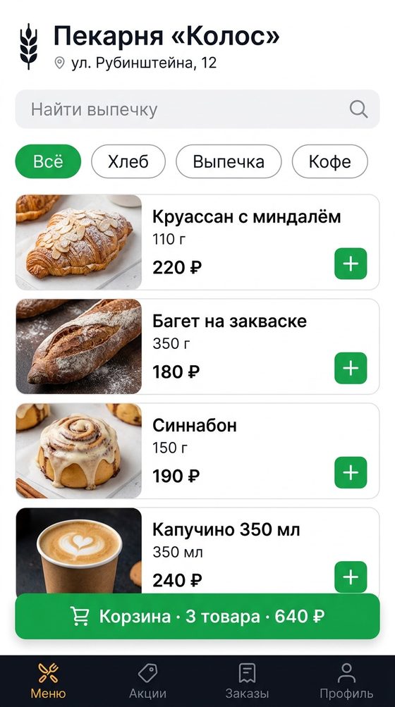 Экран каталога в приложении доставки