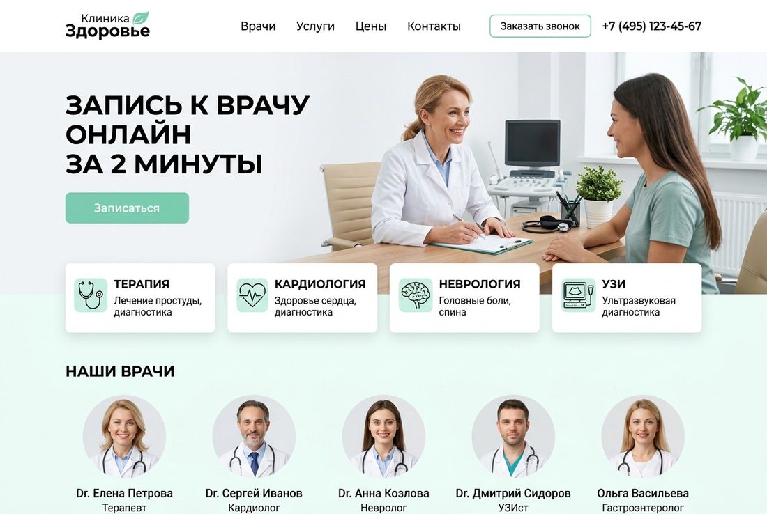 Пример сайта медицинской клиники с онлайн-записью